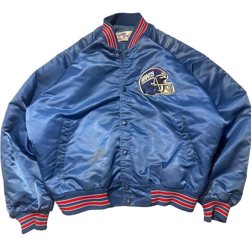 Vintage 80s‎ Chalk Line New York Giants Satin Bomber Jacket Blue XL NFL USA